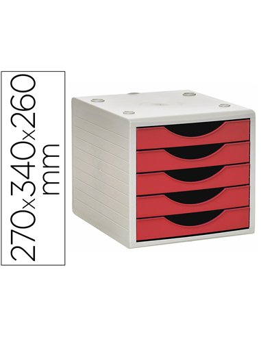 Module de classment q-connect 5 tiroirs coloris rouge opaque 270x340x260 mm.
