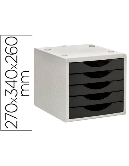 Module de classment q-connect 5 tiroirs coloris noir opaque 270x340x260 mm.