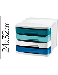 Bloc de classement cep riviera 4 tiroirs format 24x32cm superposable blanc / bleu.