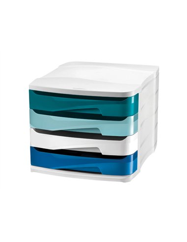 Bloc de classement cep riviera 4 tiroirs format 24x32cm superposable blanc / bleu.