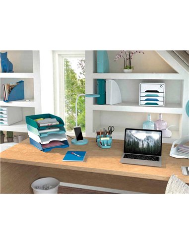 Bloc de classement cep riviera 4 tiroirs format 24x32cm superposable blanc / bleu.