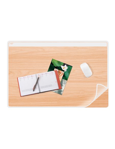 Sous-main cep pvc 585x385 mm epaisseur 2mm coloris blanc et hetre.