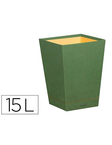 Corbeille papiers rhodiarama simil cuir sauge velout 15l 27x27x32 cm.