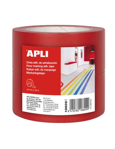 Ruban adhésif de marquage PVC Apli 40 x 33 mm 160 Μm - Déroulement silencieux - Adhésif solvant - Résistant aux UV