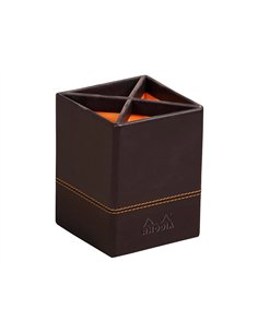 Pot crayons rhodiarama quatre compartiments en simil cuir noir velout 8x8x11cm. 2