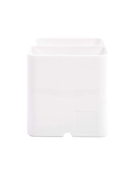 Pot a crayons exacompta pen-cube 2 compartiments passe-cable 74x74x93mm coloris blanc.