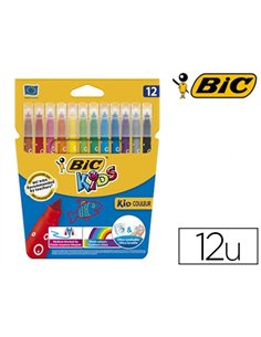 Feutre bic kids coloriage encre ultra-lavable capuchon ventilé pointe bloquée décor fantaisie pochette 12 unités.