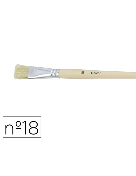 Brosse plate o'color poils soie porc nº18 virole aluminium manche bois naturel lot 10 unites.