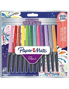 Blister 12 stylos-feutres paper mate flair metallic coloris assortis.
