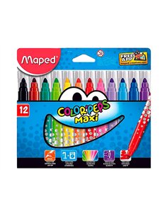 Feutre coloriage maped color'peps maxi triangulaire encore ultra-lavable pointe bloquée large pochette 12 unités.