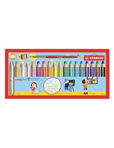 Crayon couleur stabilo woody multi talent 18 crayons 3 en 1 arty +1 pinceau rond taille 8 + 1 taille crayon.