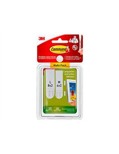 Ruban fixation scotch multipack de 8 languettes 4m x 4l poid maximum supporte 5,4kg pour m et 7,2kg pour l.