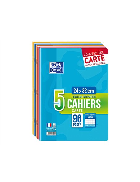 Cahier agrafé oxford a4+ 24x32cm 96 pages 90g séyès lot 5 unités.