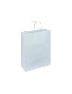 Sac kraft 90g/m2 poignees torsadees 22x10x31cm paquet 50 unites coloris blanc 21145.