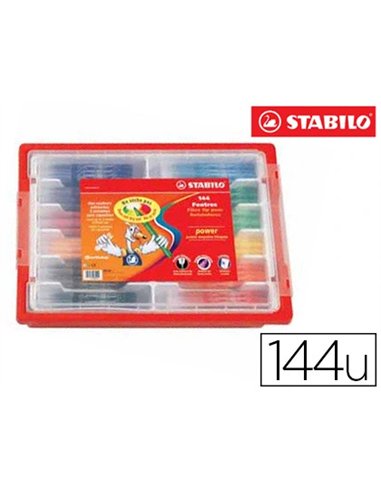 Feutre coloriage stabilo power capuchon ventilé encre lavable pointe moyenne ne sèche pas coffret scolaire 144 unités.