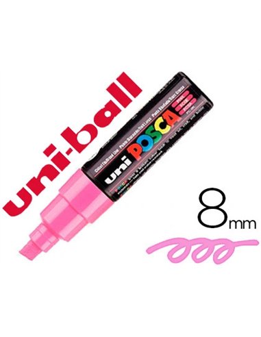 Marqueur posca pc8k gouache encre inodore toutes surfaces pointe large biseautée couleur opaque couvrante rose.