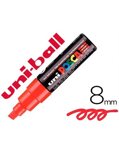 Marqueur posca pc8k gouache encre inodore toutes surfaces pointe large biseautée couleur opaque couvrante rouge.