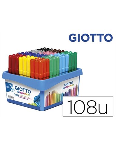 Feutre coloriage giotto turbo maxi ultra lavable testé dermatologiquement pointe bloquée étui accrochable 12 unités.