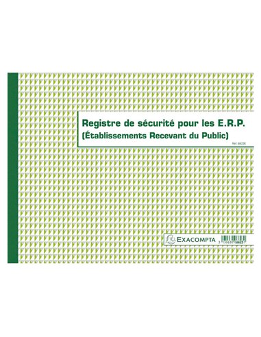 Registre sécurité pour établissements recevant du public exacompta piqué 240x320mm 32 pages.