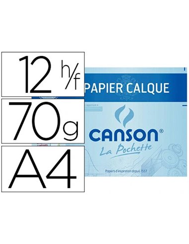 Papier calque canson crayon encre dessin industriel 70/75g a4 297x210mm pochette 12f.