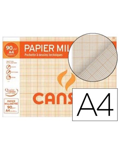 Papier millimétré canson résistant opaque 90g a4 297x210mm coloris bistre pochette 12f.