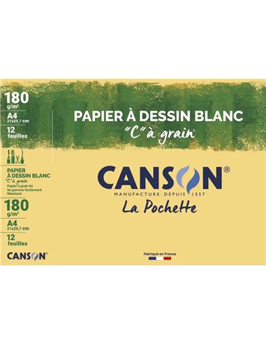 Papier dessin canson c à grain crayon encre gouache feutre 180g a4 pochette 12f.