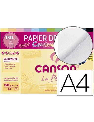 Papier dessin canson colorline grain fin 150g a4 coloris pastels pochette 12f.