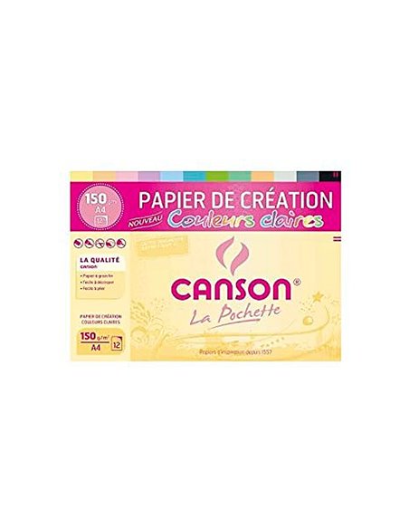 Papier dessin canson colorline grain fin 150g a4 coloris pastels pochette 12f.