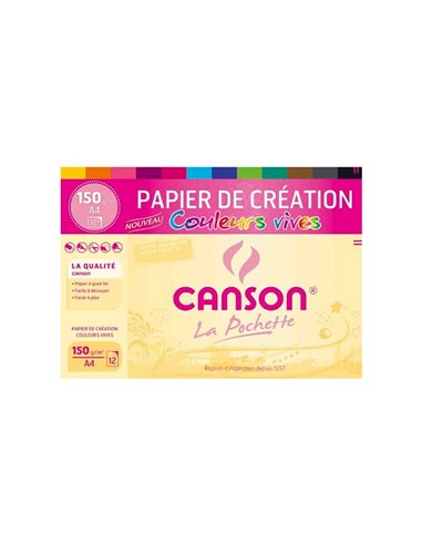 Papier dessin canson colorline grain fin 150g a4 coloris vifs pochette 12f.