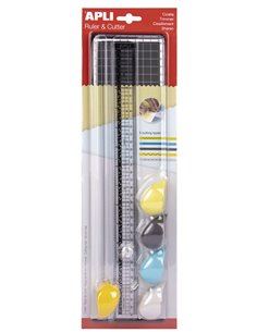 Ciseaux de coupe Apli - Règle 35 cm - Planche à découper 10 x 38 cm - 5 ciseaux avec poignée ergonomique et différents types de 