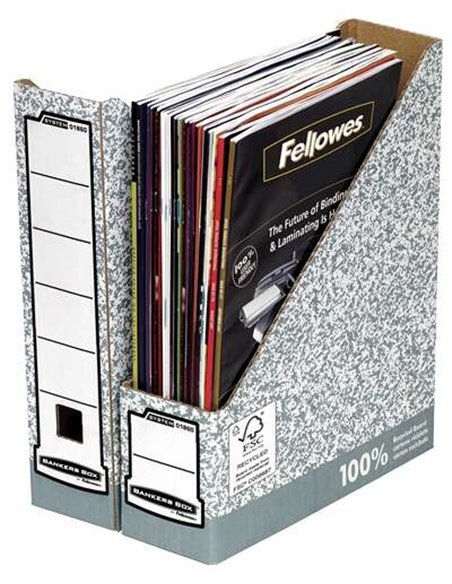 Porte-revues Fellowes Bankers Box A4 80 mm - Montage manuel - Carton recyclé certifié FSC - Gris
