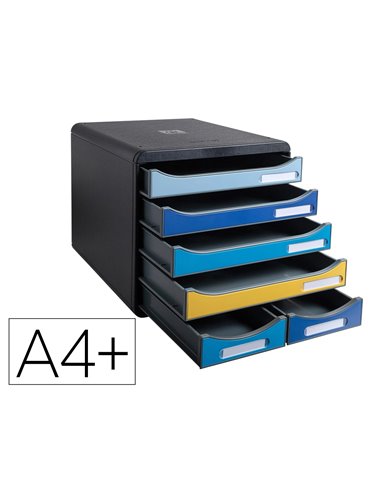 Module classement exacompta big box maxi bee blue polystyrene monobloc 6 tiroirs a4+ superposable ultra rigide.