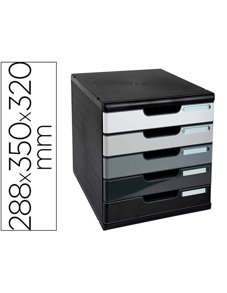 Module exacompta 5 tiroirs certifies ange bleu noir nuances de gris glossy.