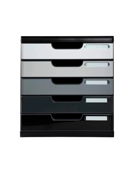 Module exacompta 5 tiroirs certifies ange bleu noir nuances de gris glossy.