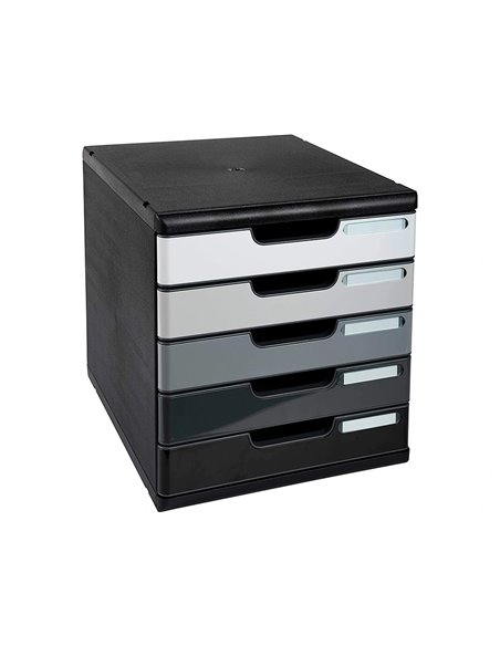 Module exacompta 5 tiroirs certifies ange bleu noir nuances de gris glossy.