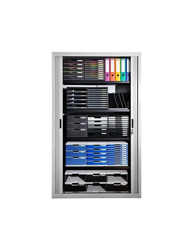 Module exacompta 5 tiroirs certifies ange bleu noir nuances de gris glossy.