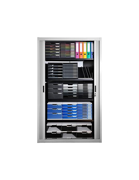 Module exacompta 5 tiroirs certifies ange bleu noir nuances de gris glossy.