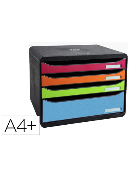 Module de classement exacompta big box 1928 a4+ recycle 4 tiroirs de coloris assortis format a l italienne.