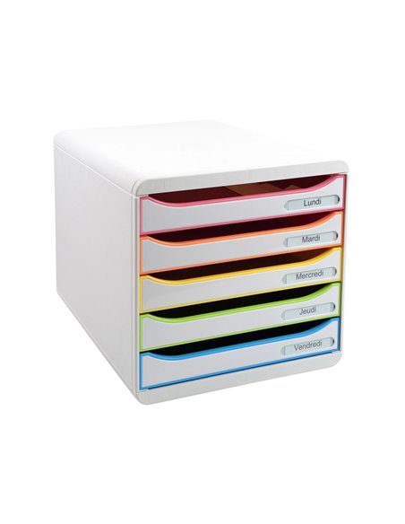 Module classement exacompta big box plus 5 tiroirs coloris arlequin.