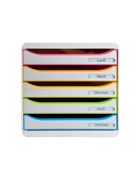 Module classement exacompta big box plus 5 tiroirs coloris arlequin.