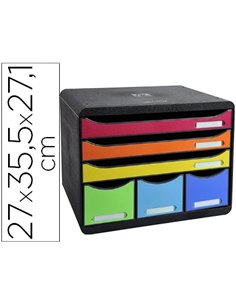 Module classement exacompta store-box maxi 3 tiroirs a4+ et 3 tiroirs étroits 270x355x271mm coloris arlequin.