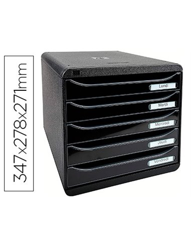Module classement exacompta big-box plus 5 tiroirs monobloc ultra rigide a4+ 347x278x271mm coloris noir glossy.