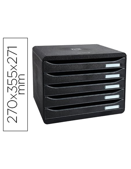 Module classement exacompta big box 5 tiroirs a4+ à l'italienne superposable butée 270x355x271mm coloris noir.