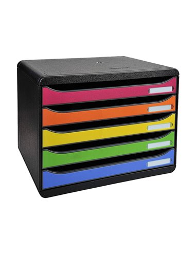 Module classement exacompta big box 5 tiroirs a4+ à l'italienne superposable butée 270x355x271mm coloris arlequin.