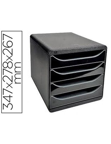 Module classement exacompta big box 4 tiroirs ouverts monobloc ultra rigide 347x278x267mm coloris noir/noir glossy.
