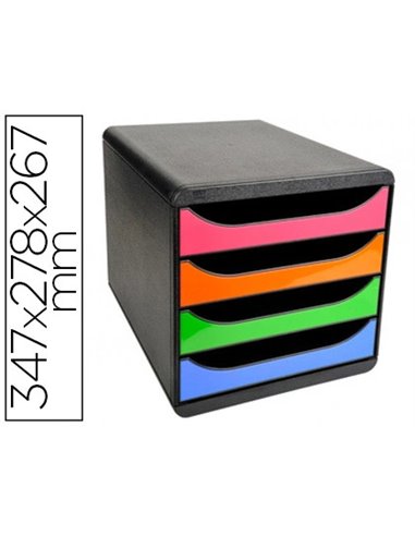 Module classement exacompta big box 4 tiroirs ouverts monobloc ultra rigide 347x278x267mm coloris noir/arlequin.