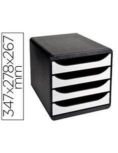 Module classement exacompta big box 4 tiroirs ouverts monobloc ultra rigide 347x278x267mm coloris noir/blanc glossy.
