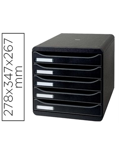 Module classement exacompta big box 5 tiroirs a4+ monobloc superposable butée sécurité 347x278x271mm coloris noir.