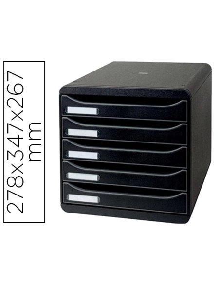 Module classement exacompta big box 5 tiroirs a4+ monobloc superposable butée sécurité 347x278x271mm coloris noir.