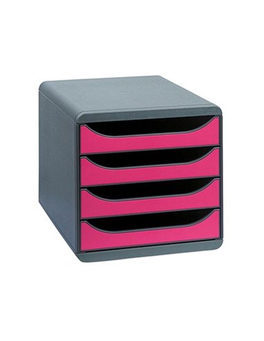 Module classement exacompta big box 4 tiroirs ouverts monobloc ultra rigide 347x278x267mm coloris gris/framboise.